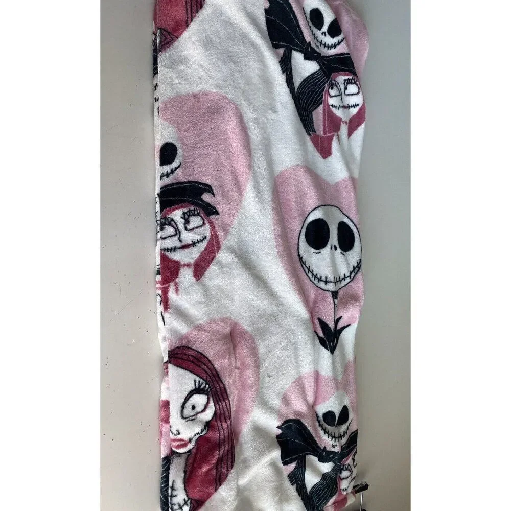 Nightmare Before Christmas Pink Heart Valentines Jack Sally Throw Blanket 50X70”